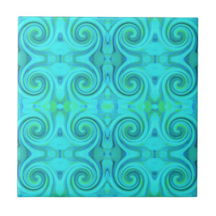 Groovy Cool Abstract Aqua Liquid Art Swirl Pattern Ceramic Tile