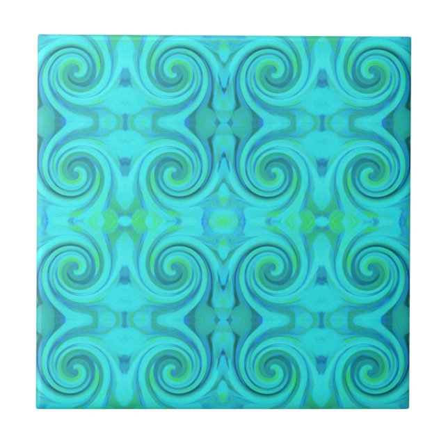 Groovy Cool Abstract Aqua Liquid Art Swirl Pattern Ceramic Tile (Front)