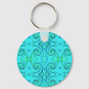 Groovy Cool Abstract Aqua Liquid Art Swirl Pattern Key Ring