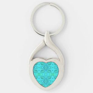 Groovy Cool Abstract Aqua Liquid Art Swirl Pattern Key Ring