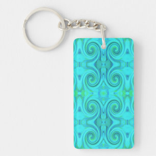 Groovy Cool Abstract Aqua Liquid Art Swirl Pattern Key Ring