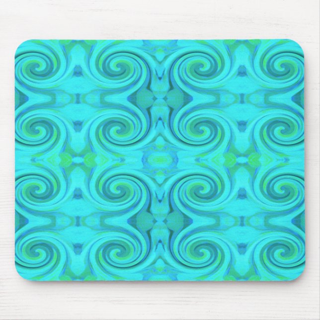 Groovy Cool Abstract Aqua Liquid Art Swirl Pattern Mouse Pad (Front)