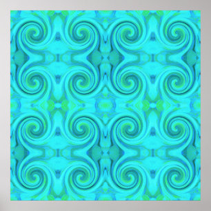 Groovy Cool Abstract Aqua Liquid Art Swirl Pattern Poster