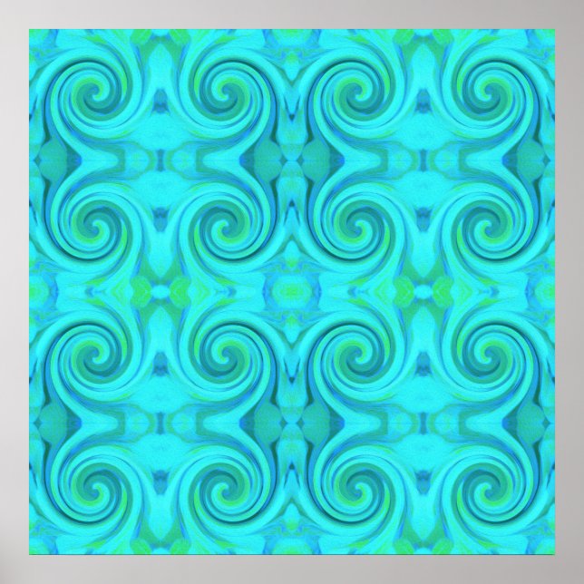 Groovy Cool Abstract Aqua Liquid Art Swirl Pattern Poster (Front)