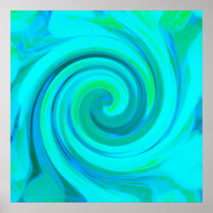Groovy Cool Abstract Aqua Liquid Art Swirl Poster