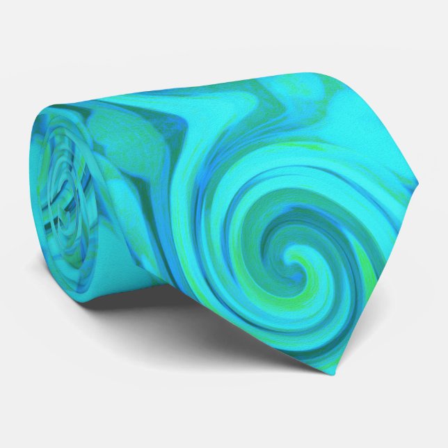 Groovy Cool Abstract Aqua Liquid Art Swirl Tie (Rolled)
