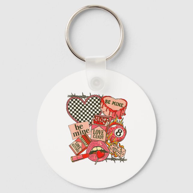Groovy Coquette Western Valentines Day Collage Cli Key Ring (Front)