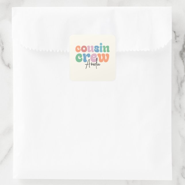 Groovy Cousin Crew Personalised Square Sticker (Bag)