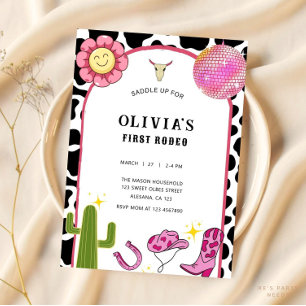 Groovy Cowgirl Disco Rodeo Pink Hippie Invitation