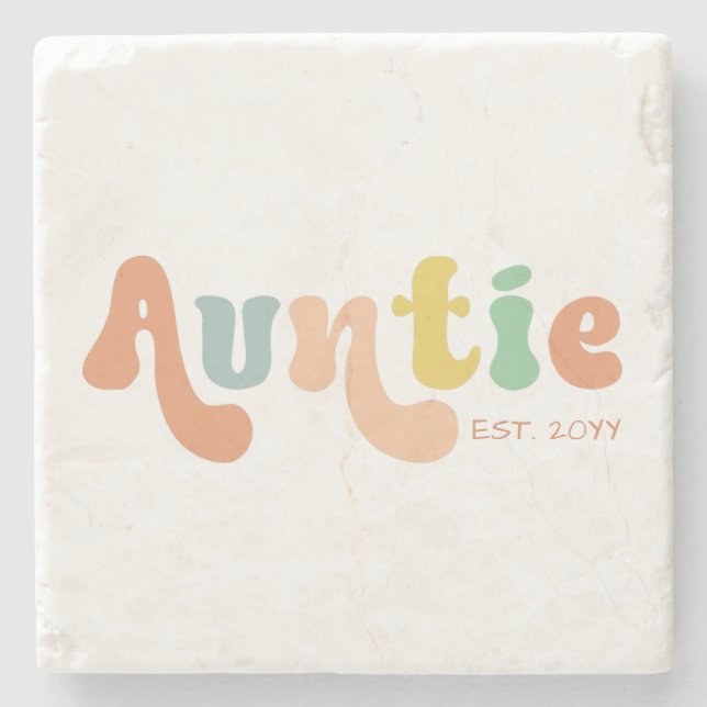 Groovy Custom Auntie Established | Gifts for Aunt  Stone Coaster (Front)