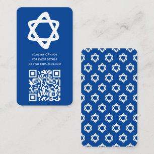 Groovy Custom QR CODE Bar Bat Mitzvah Blue Stars Enclosure Card