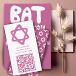 Groovy Custom QR CODE Bar Bat Mitzvah Pink Stars Enclosure Card<br><div class="desc">Perfect enclosure card to include with a bar or bat mitzvah invitation! Hand made art for you with a star of david and pattern on the back side! FULLY CUSTOMIZABLE! Click on “Personalise” above to edit the text. Click "edit using design tool" to adjust the fonts, colours and placements and...</div>