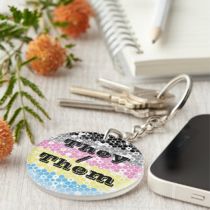 Groovy Customisable Pronoun Polygender Pride Flag Key Ring