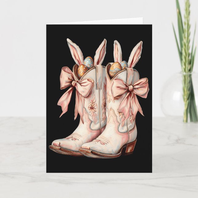 Groovy Cute Easter Eggs Boots Western Cowboy Howdy Card (Front)