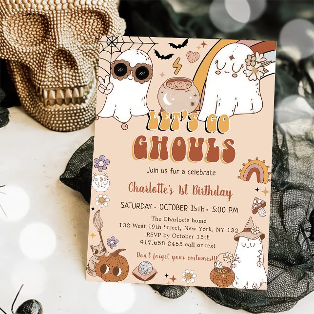 Groovy Cute Ghost Halloween 1st Birthday Party Invitation (Creator Uploaded)