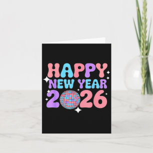Groovy Cute Happy New Year 2026 Disco Ball  Card