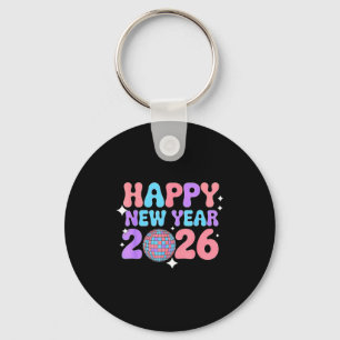 Groovy Cute Happy New Year 2026 Disco Ball  Key Ring