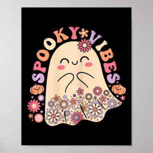 Groovy Cute Kawaii Ghost Floral Spooky Vibes Hippi Poster