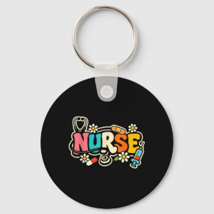 Groovy Cute Nurse Retro Colourful Design Key Ring