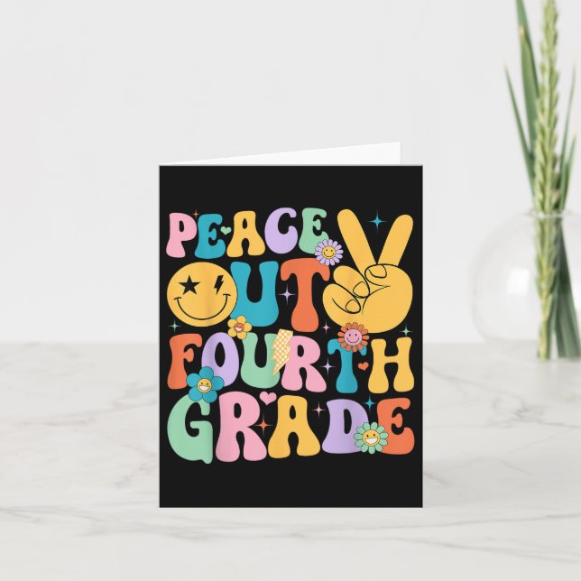 Groovy Cute Peace Out Fourth Grade Graduation Summ Card (Front)