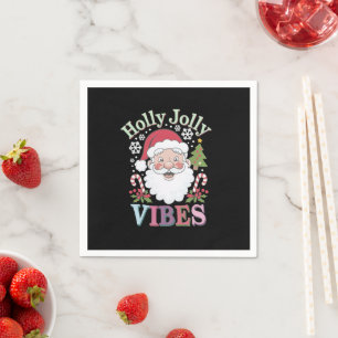 Groovy Cute Santa Claus Holly Jolly Vibes Xmas Napkin