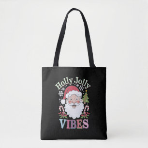 Groovy Cute Santa Claus Holly Jolly Vibes Xmas Tote Bag