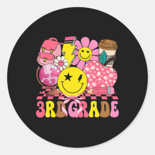 Groovy Cute Third Grade First Day Of School Girls  Classic Round Sticker