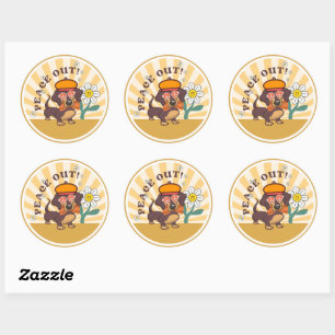 Groovy Dachshund   Peace Out  Classic Round Sticker