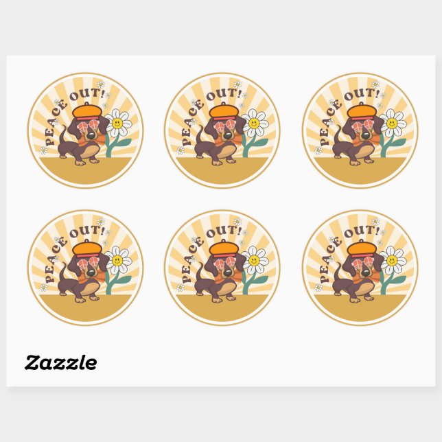 Groovy Dachshund | Peace Out  Classic Round Sticker (Sheet)