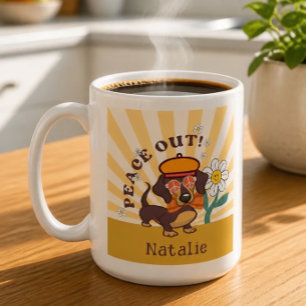 Groovy Dachshund Peace Out Coffee Mug