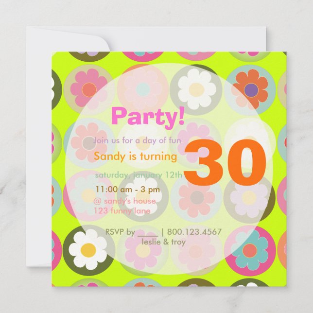 Groovy Daisies/Bright Sixties Birthday Party Invitation (Front)