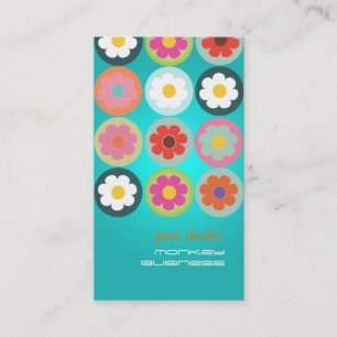 Groovy Daisies, fluorescent aqua Business Card