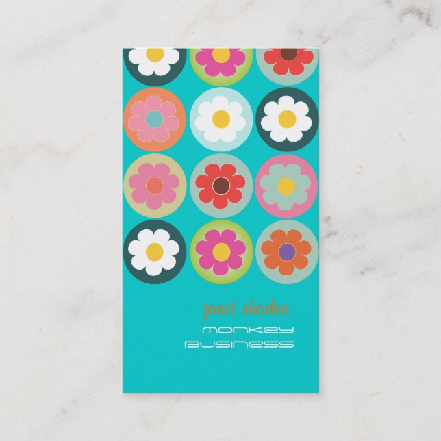 Groovy Daisies, fluorescent teal Business Card (Front)