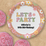 Groovy Daisies Hippie Photo Girl's Birthday Paper Plate<br><div class="desc">A cute flower power hippie birthday party paper plate that's perfect for any young girl's celebration. The groovy design features multi coloured daisies that create a border. Fun 1970s style letters reading "Let's Party" add a colourful vibe. Personalise this mod party plate with the child's name and age.</div>