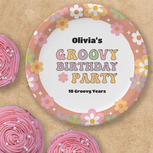 Groovy Daisies Hippie Photo Girl's Birthday Paper Plate (Creator Uploaded)
