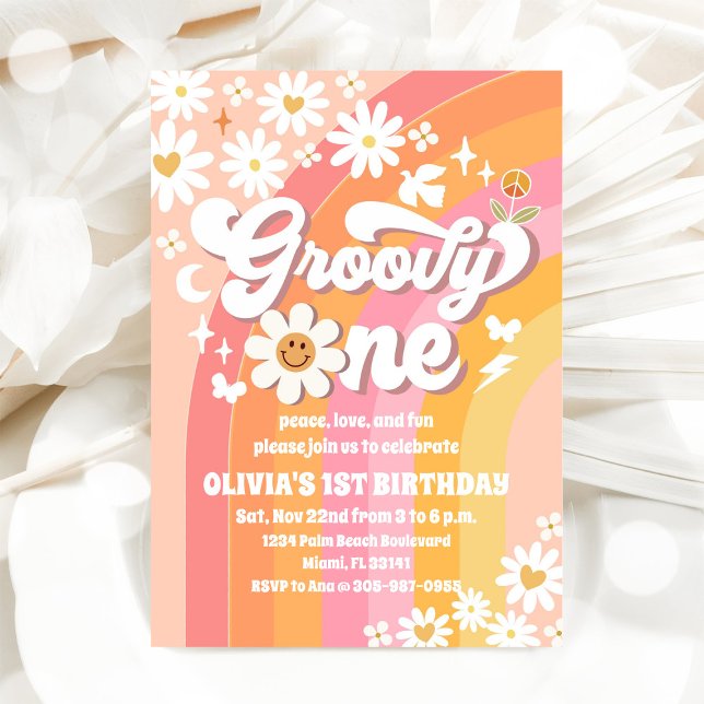 Groovy Daisy 1st Birthday Invitation (Creator Uploaded)