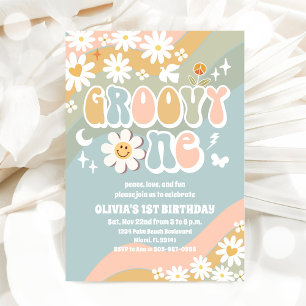 Groovy Daisy 1st Birthday Invitation