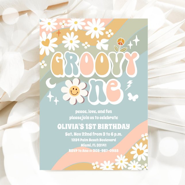 Groovy Daisy 1st Birthday Invitation (Creator Uploaded)