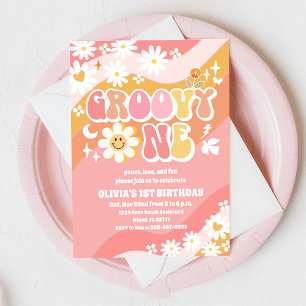 Groovy Daisy 1st Birthday Invitation