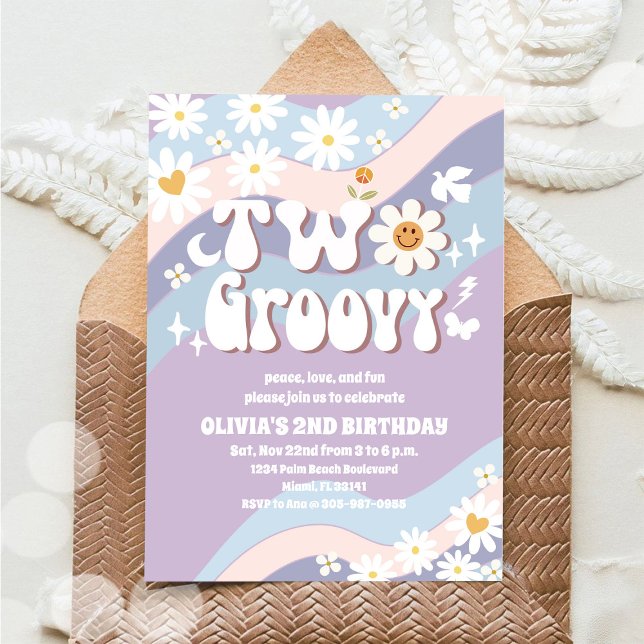 Groovy Daisy 2nd Birthday Invitation (Creator Uploaded)
