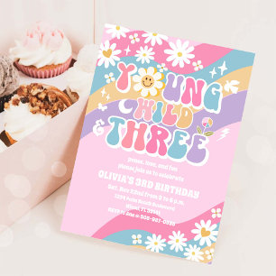 Groovy Daisy 3rd Birthday Invitation