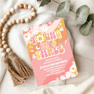 Groovy Daisy 3rd Birthday Invitation
