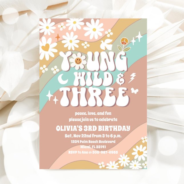 Groovy Daisy 3rd Birthday Invitation (Creator Uploaded)