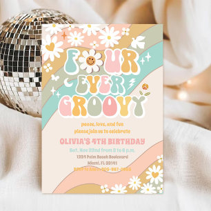 Groovy Daisy 4th Birthday Invitation