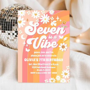 Groovy Daisy 7th Birthday Invitation