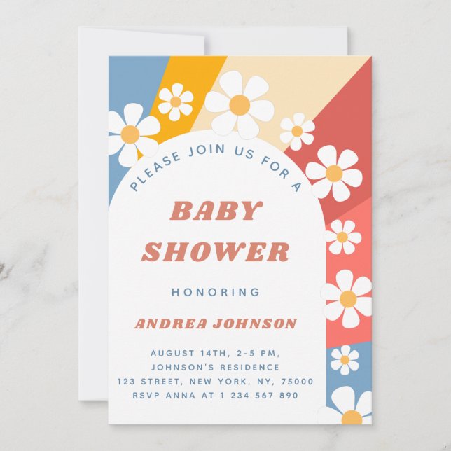 Groovy Daisy Arch Colourful Neutral Baby Shower Invitation (Front)