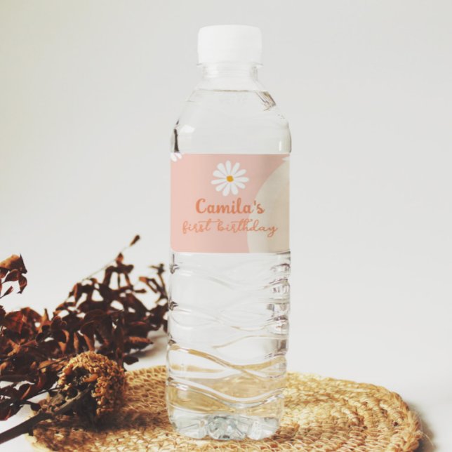 Groovy Daisy Birthday Party Water Bottle Label (Creator Uploaded)