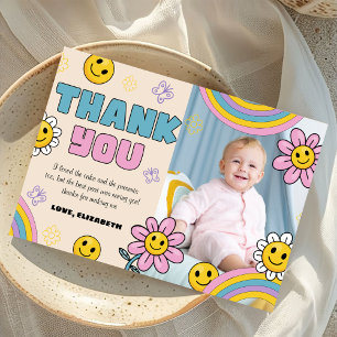Groovy Daisy Birthday Photo Retro Thank You Card