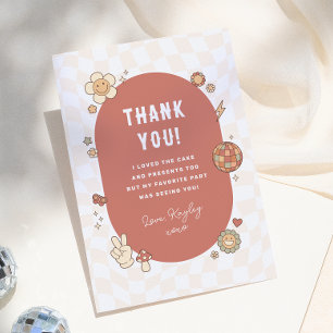 Groovy Daisy Boho Retro Girl Photo Birthday Party Thank You Card