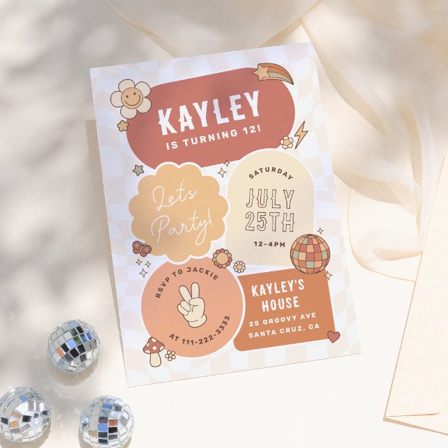 Groovy Daisy Boho Retro Let's Party Girl Birthday Invitation (Creator Uploaded)